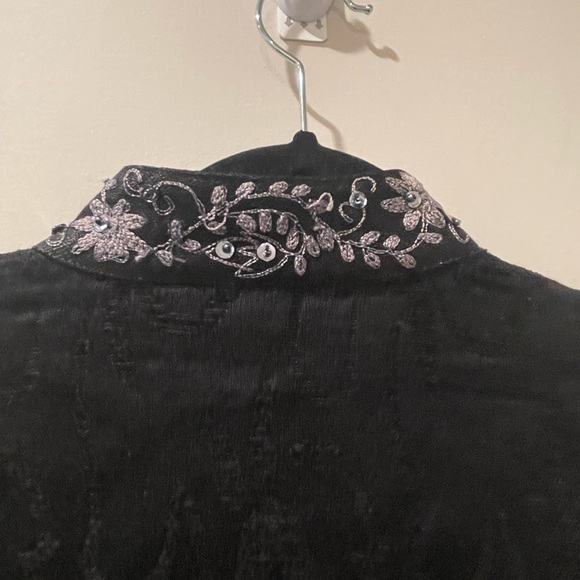 Flashback Black Button Front Stand Up Collar Embroidered Beaded Jacket - Picture 7 of 11